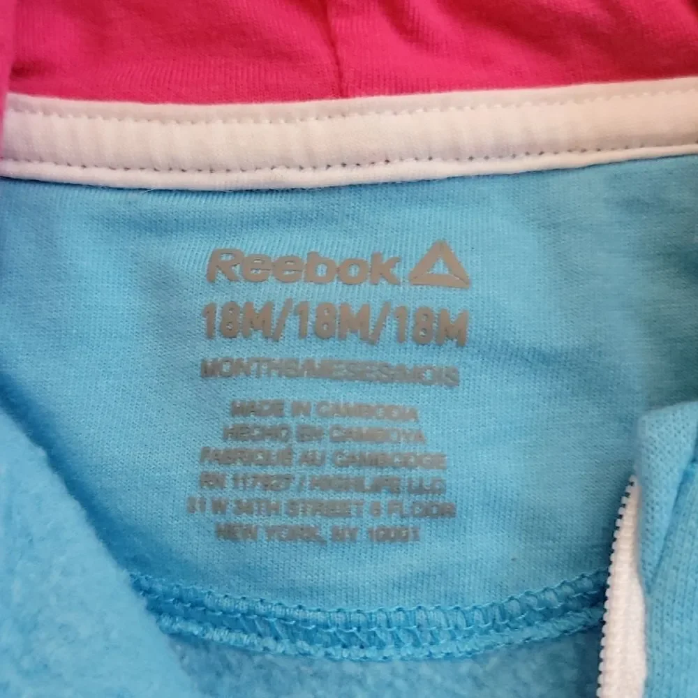 REEBOK BABY GIRL TURQUOISE HOODED ROMPER, SIZE 18 MONTHS